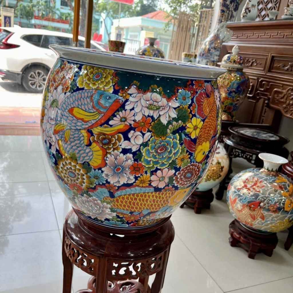Thống thờ hoa sen cá chép gốm sứ bát tràng BKCEVN-9327
