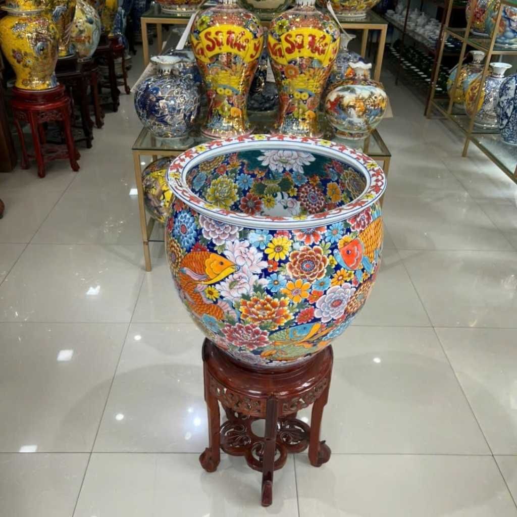 Thống thờ hoa sen cá chép gốm sứ bát tràng BKCEVN-9327