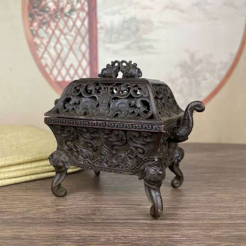 Lư Xông Trầm Dáng Cổ 4 Chân Họa Tiết Thú BKMECN-9158