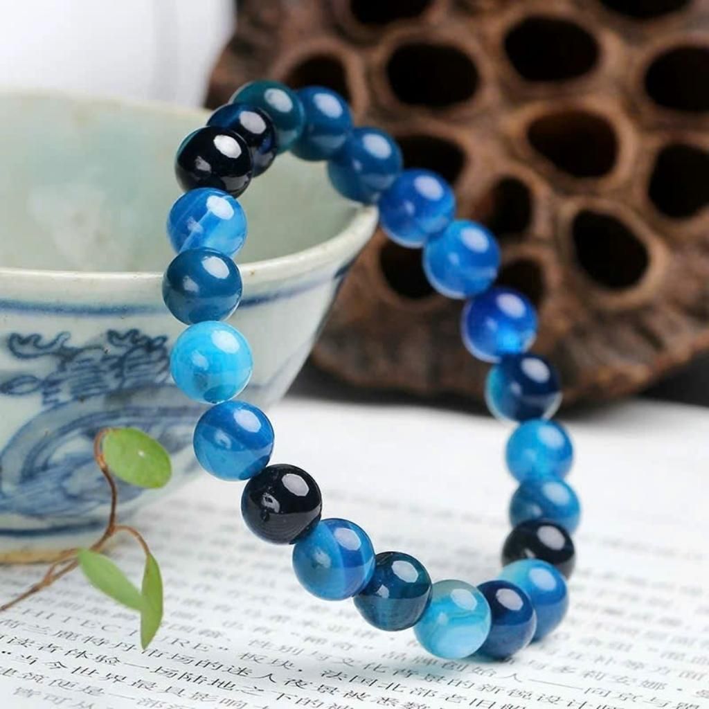 Vòng tay đá mã não xanh vân tự nhiên BKSTCN-9255