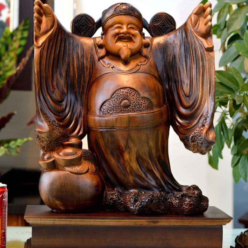 Tượng Thần Tài Dang Tay Gỗ Xá Xị BKWOVN-9195