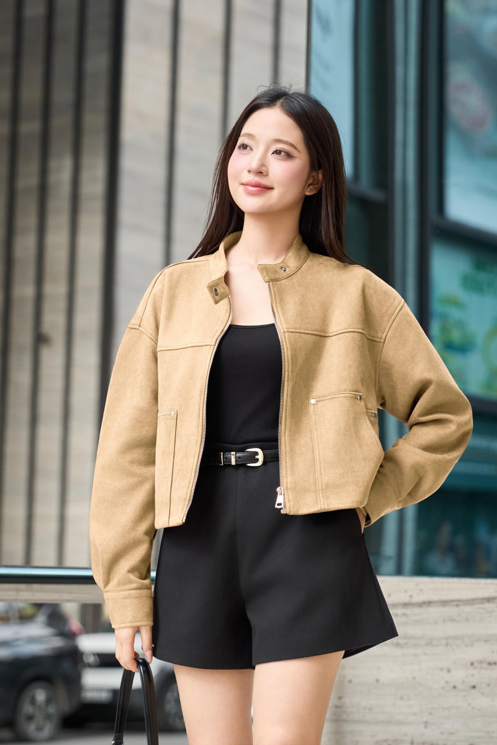 Áo khoác da lộn nữ dáng ngắn