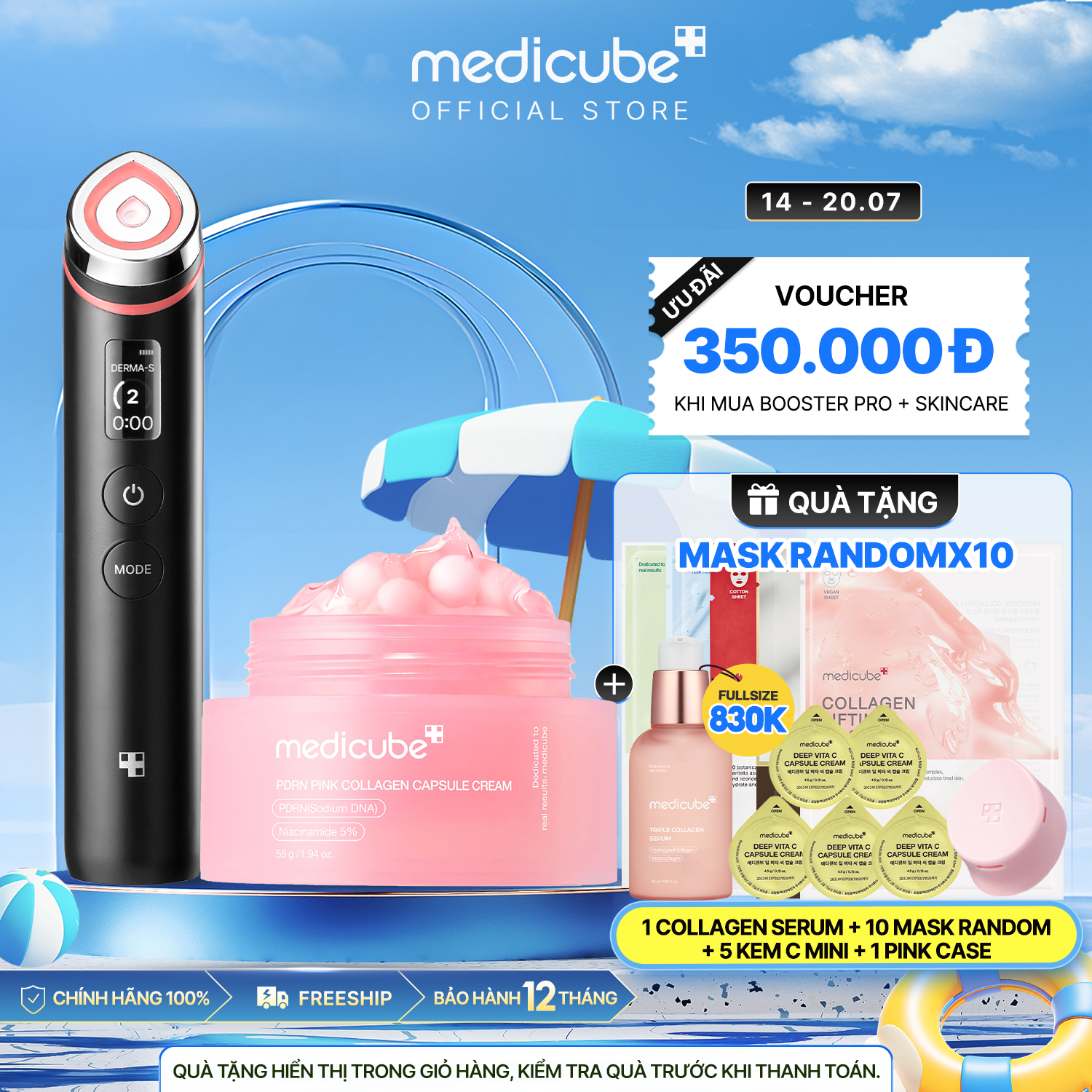 SET (Thiết bị Booster Pro+ PDRN Pink Capsule Cream)