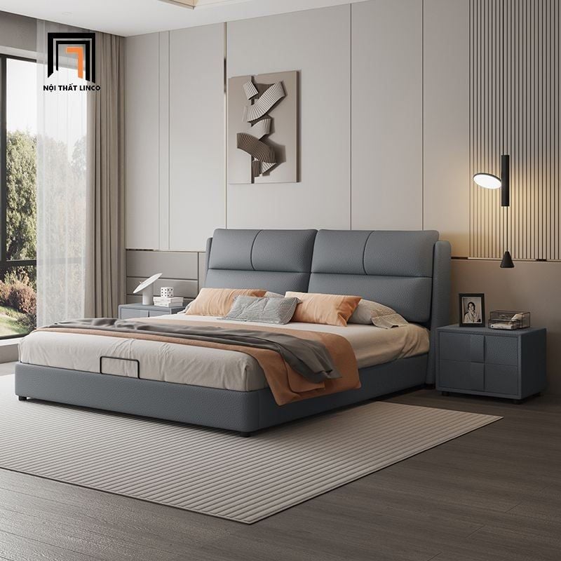 Giường ngủ da xám GN105 Auteu giá rẻ kiểu dáng sang trọng