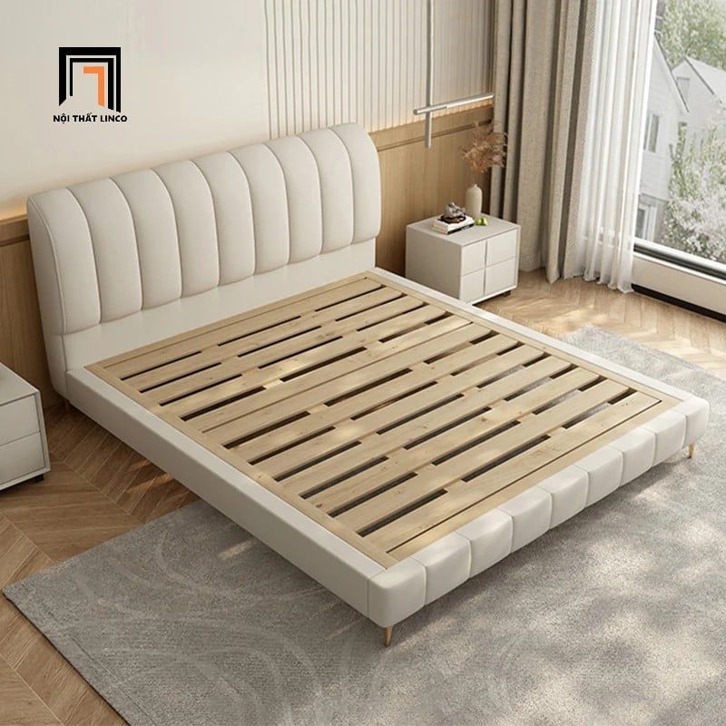 Giường ngủ da giả màu xám trắng GN81 Moya chia múi nổi bật