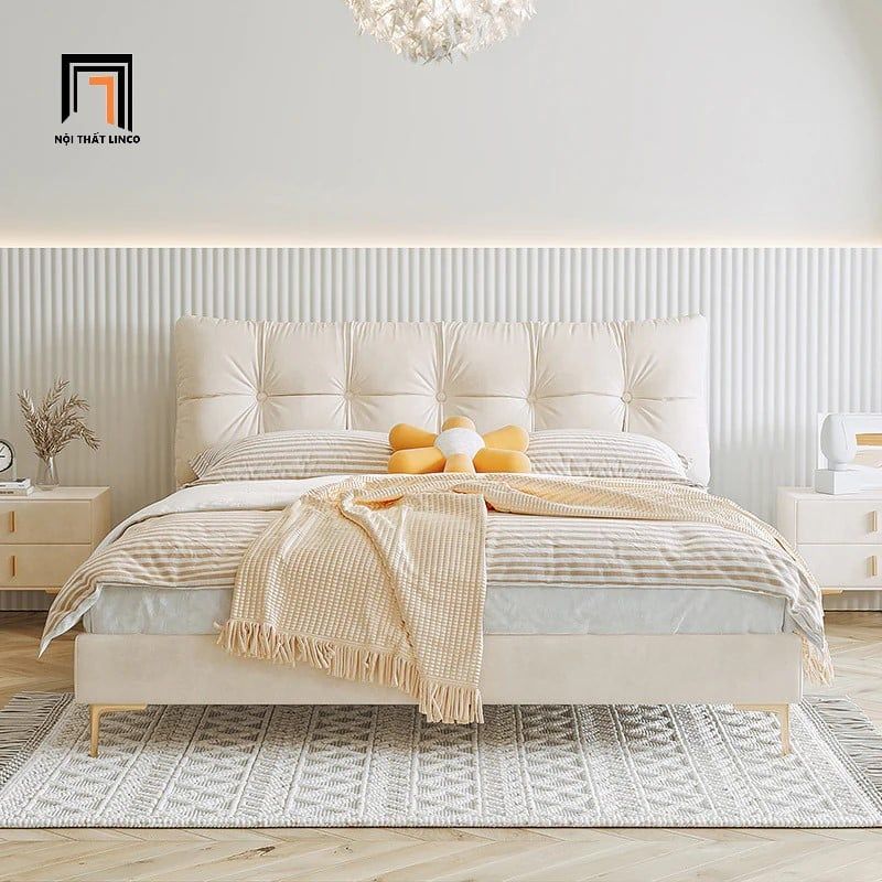 Giường ngủ vải nỉ mềm GN82 Sangro 1m6 x 2m màu be kem