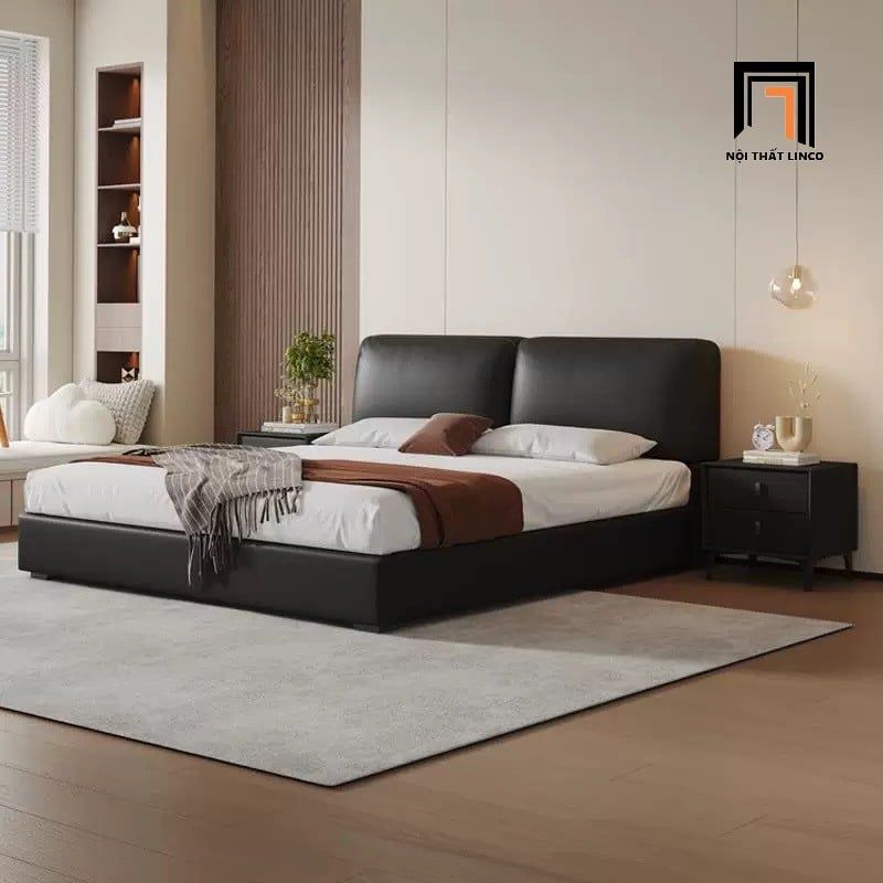 Giường ngủ da công nghiệp màu đen GN98 Fiskes cho chung cư