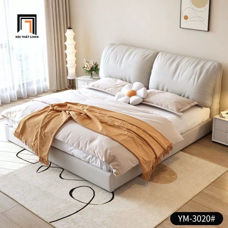 Giường ngủ sang trọng GN84 Clonale da giả màu xám trắng