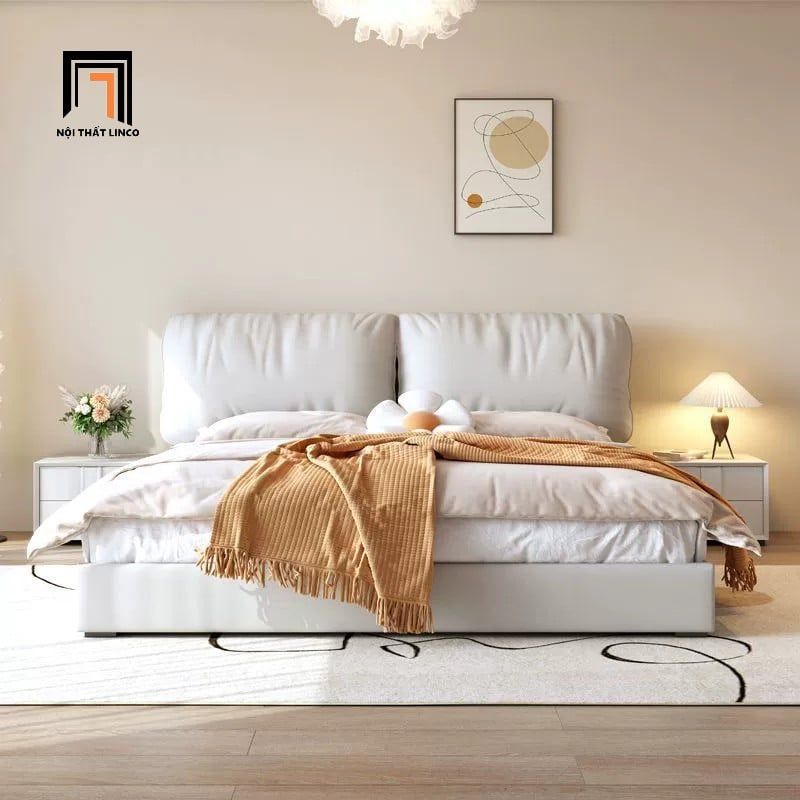 Giường ngủ sang trọng GN84 Clonale da giả màu xám trắng