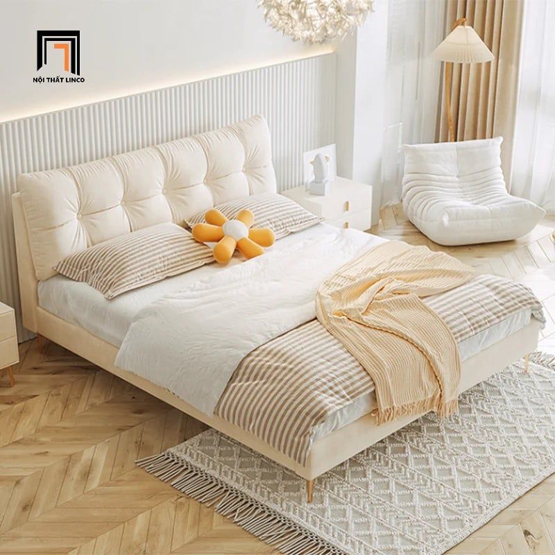 Giường ngủ vải nỉ mềm GN82 Sangro 1m6 x 2m màu be kem