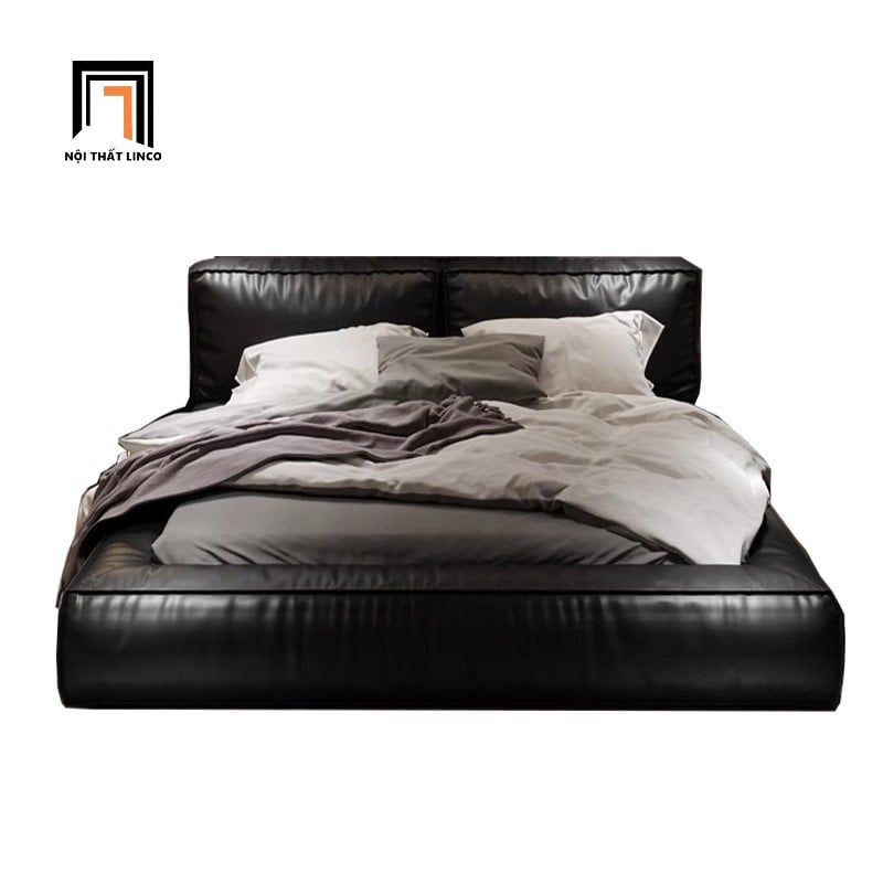 Giường ngủ sang trọng da pvc đen GN102 Dornie cho chung cư