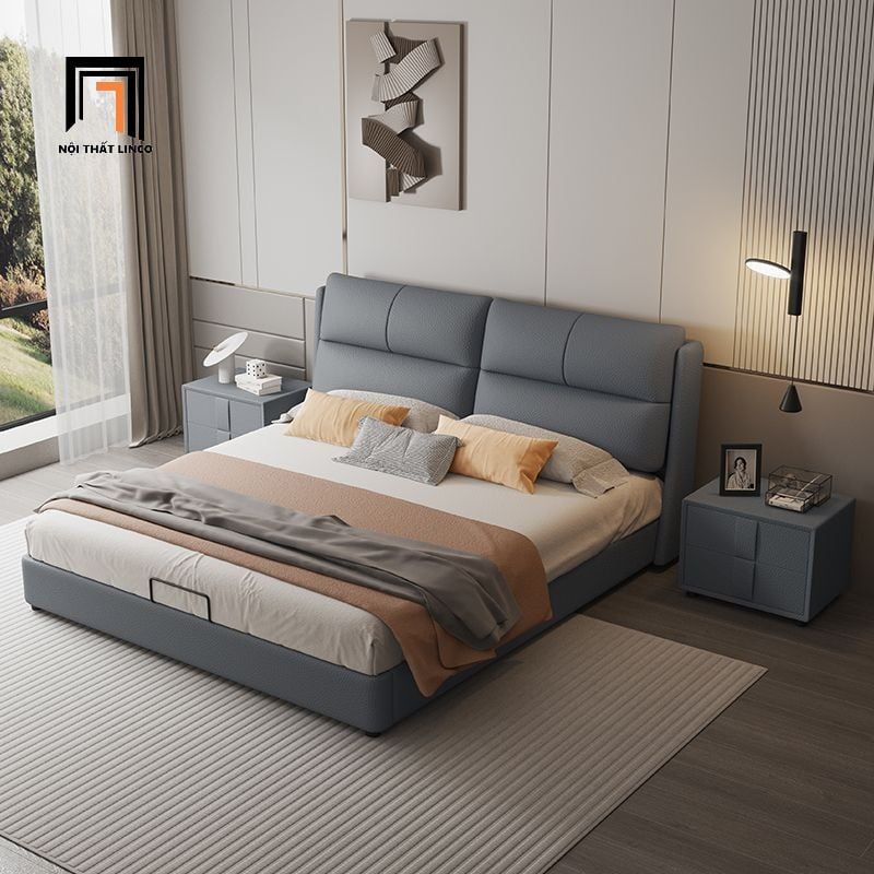 Giường ngủ da xám GN105 Auteu giá rẻ kiểu dáng sang trọng