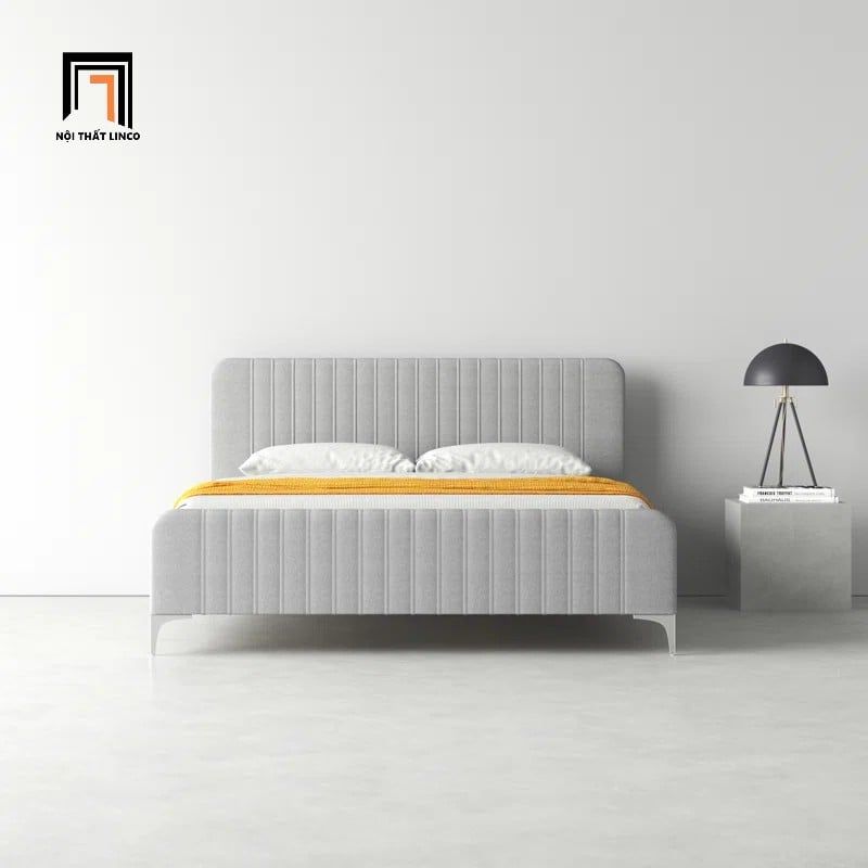 Giường ngủ căn hộ chung cư GN110 Brent bọc vải xám 1m6 x 2m