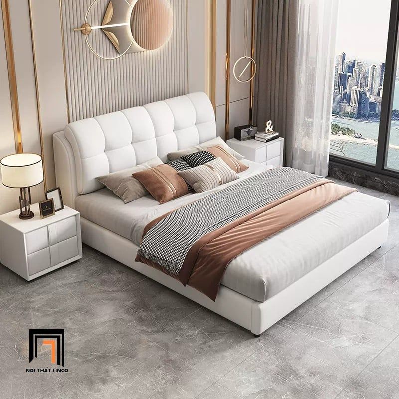 Giường ngủ da Pu màu xám trắng GN86 Fanure căn hộ cao cấp