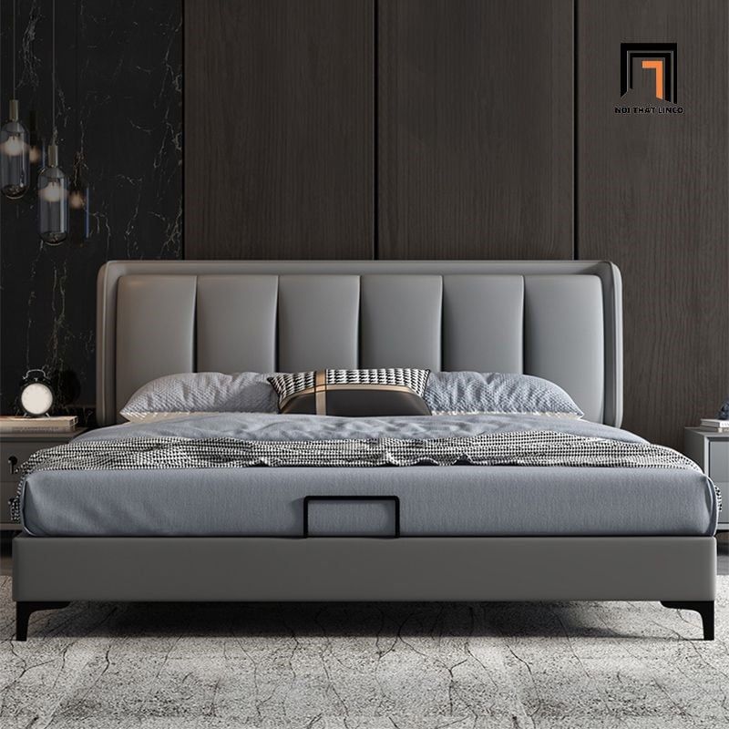 Giường ngủ da công nghiệp màu xám GN80 Lisaili sang trọng