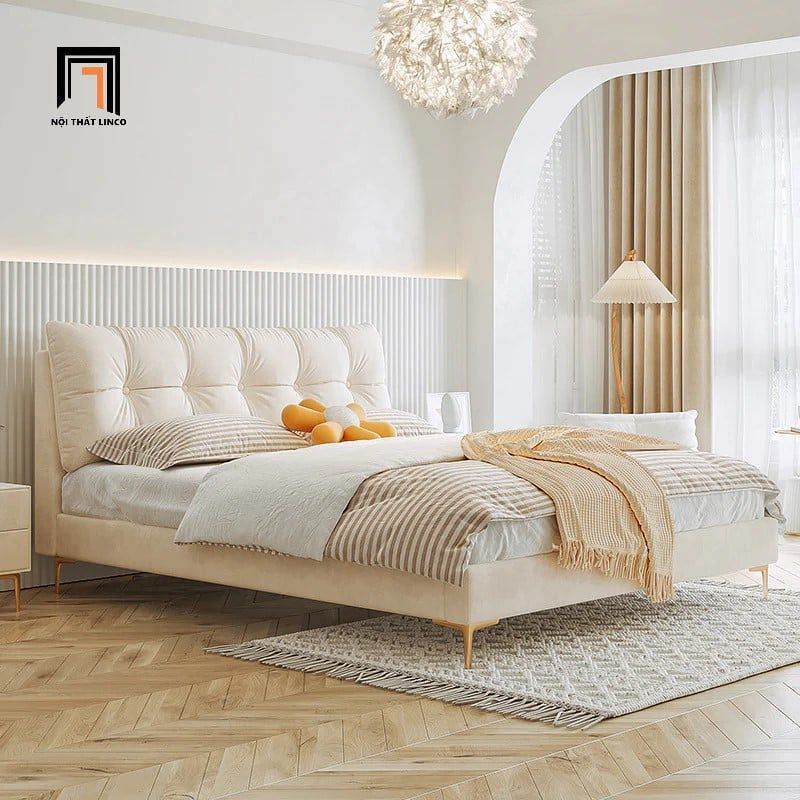 Giường ngủ vải nỉ mềm GN82 Sangro 1m6 x 2m màu be kem