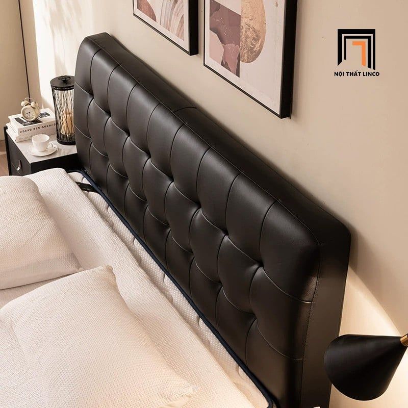 Giường ngủ trẻ trung giật lún GN99 Crysler da Pu bóng đen