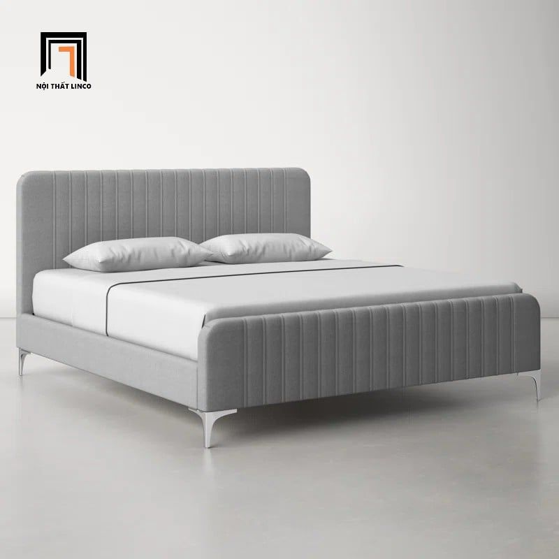 Giường ngủ căn hộ chung cư GN110 Brent bọc vải xám 1m6 x 2m