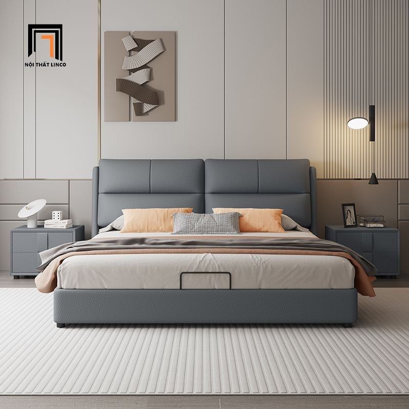 Giường ngủ da xám GN105 Auteu giá rẻ kiểu dáng sang trọng
