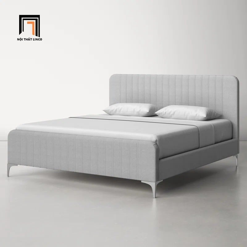 Giường ngủ căn hộ chung cư GN110 Brent bọc vải xám 1m6 x 2m