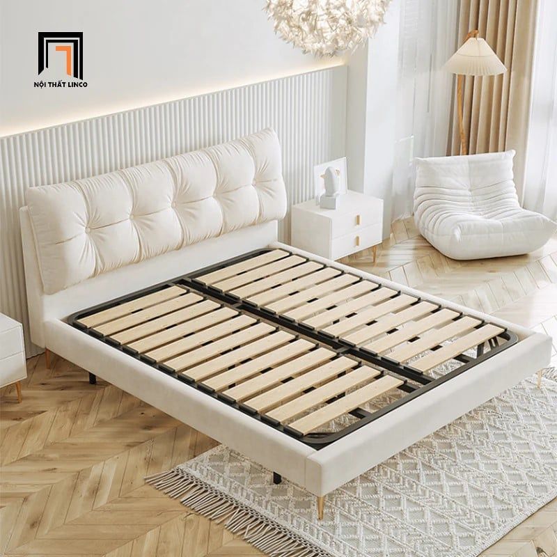 Giường ngủ vải nỉ mềm GN82 Sangro 1m6 x 2m màu be kem