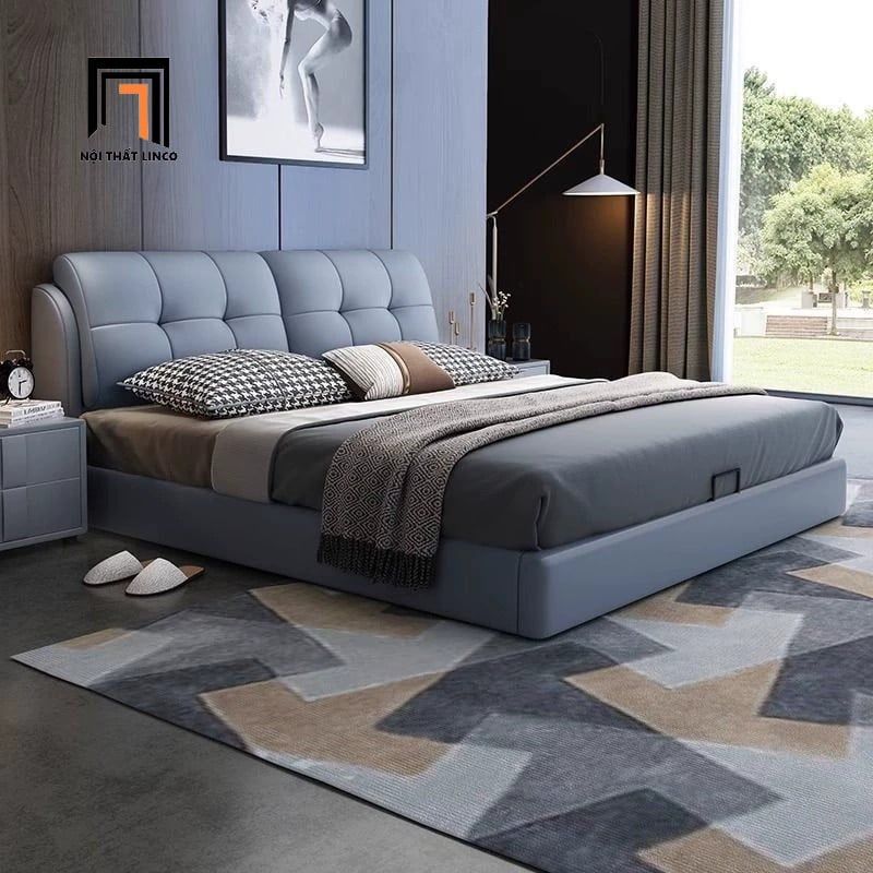 Giường ngủ da Pu màu xám trắng GN86 Fanure căn hộ cao cấp