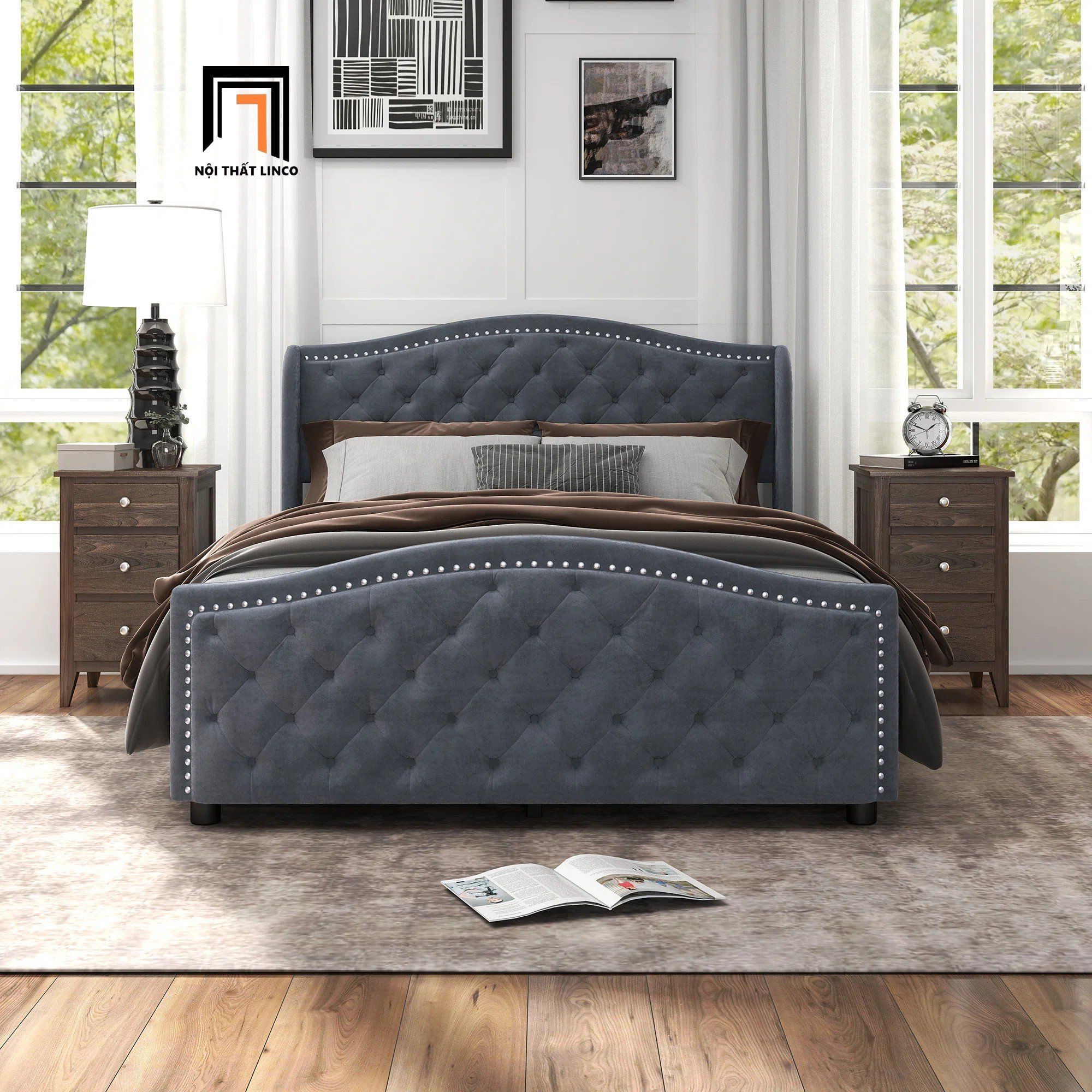 Giường ngủ vải nỉ xám phong cách Âu Mỹ GN108 Mackey cao cấp