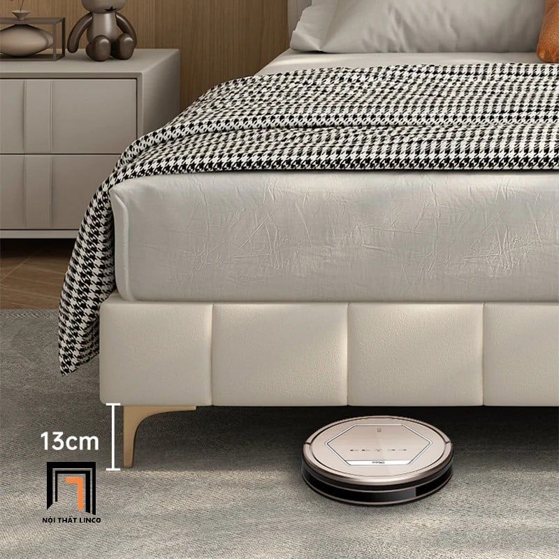 Giường ngủ da giả màu xám trắng GN81 Moya chia múi nổi bật
