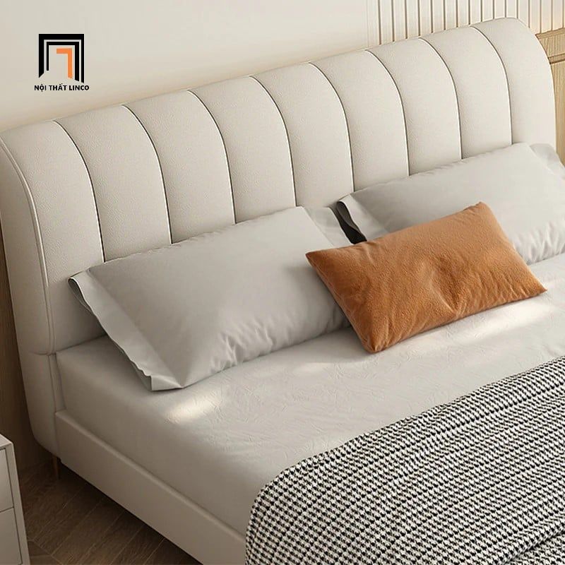 Giường ngủ da giả màu xám trắng GN81 Moya chia múi nổi bật