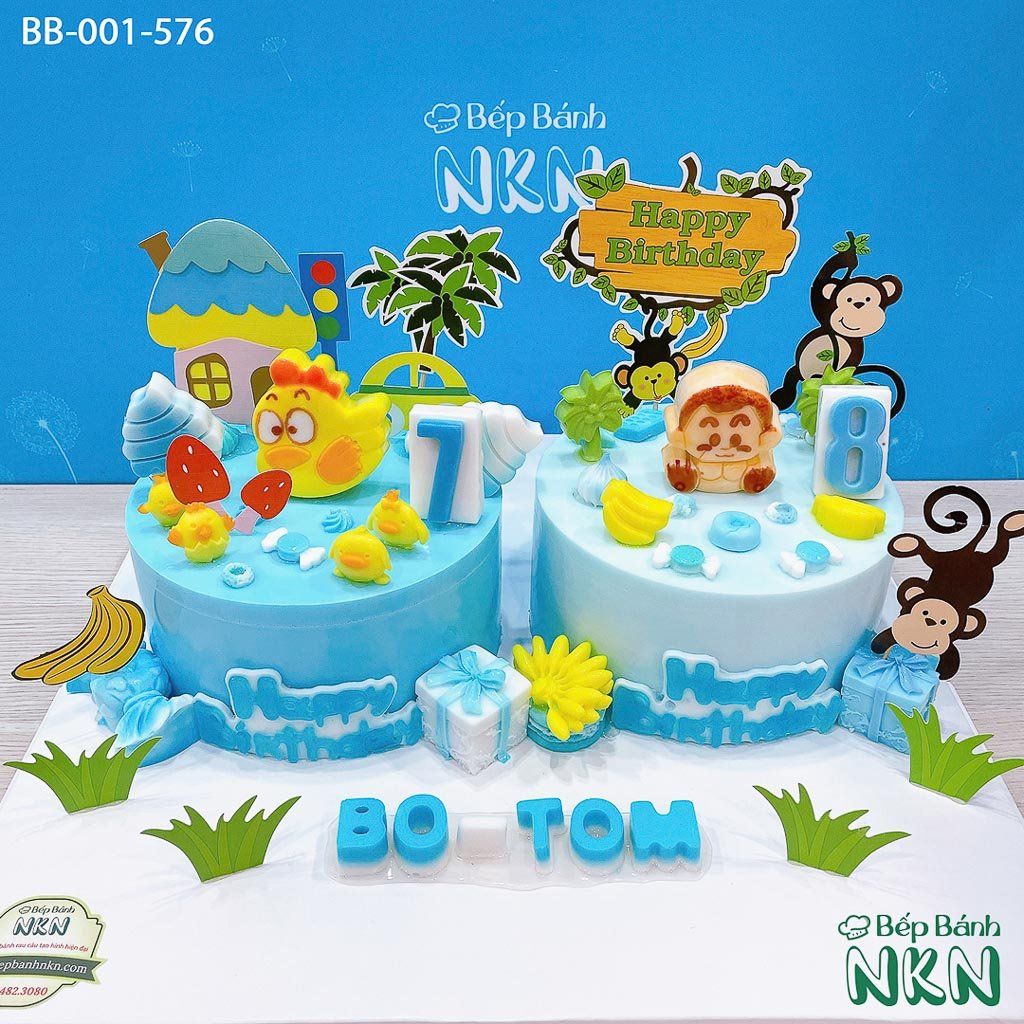 Bánh Sinh Nhật Đôi Bé Gà x Khỉ (BB-001-576)