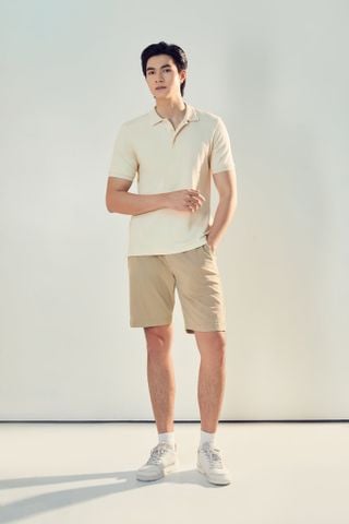 Áo Polo Nam Premium Form Travel Fit FLEXCOTTON Màu Kem Be Thoáng Mát Co Giãn Tốt Ninomaxx 2510010