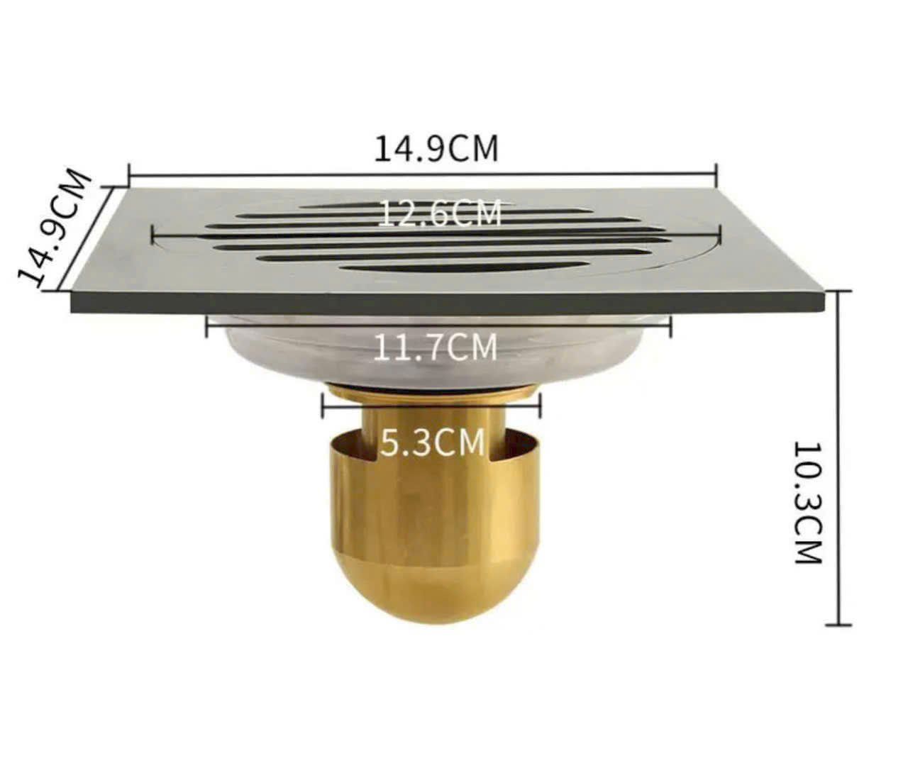 PHỄU THOÁT SÀN INOX 304 CHỐNG HÔI, CHỐNG RỈ SÉT KT 15*15 MẶT 6LY ĐẾ ĐỒNG ĐẦU ĐẠN