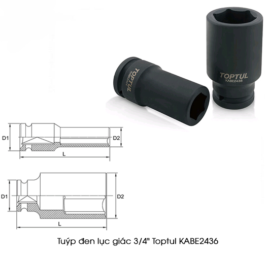 Tuýp đen lục giác đen toptul KABE2436