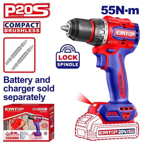 Máy khoan vặn vít dùng pin 20V-55N.m EMTOP ECDL205581