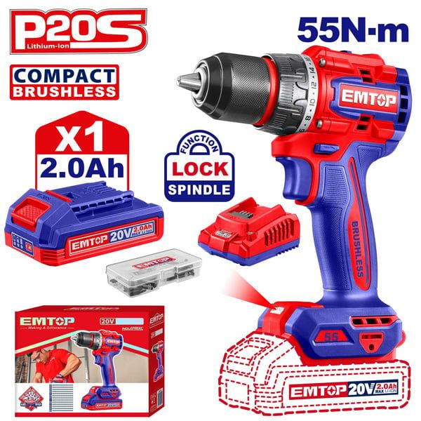 Máy khoan vặn vít dùng pin 20V-55N.m EMTOP ECDL205582