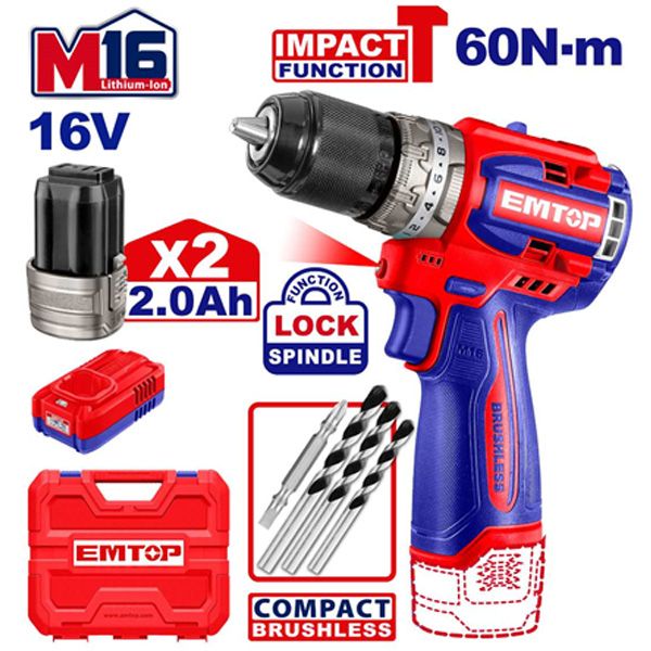 Máy khoan động lực dùng pin 16V-60N.m EMTOP ECIDL16682
