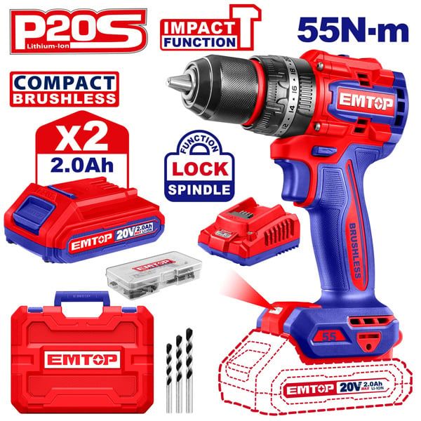 Máy khoan động lực dùng pin 20V-55N.m EMTOP ECIDL20558