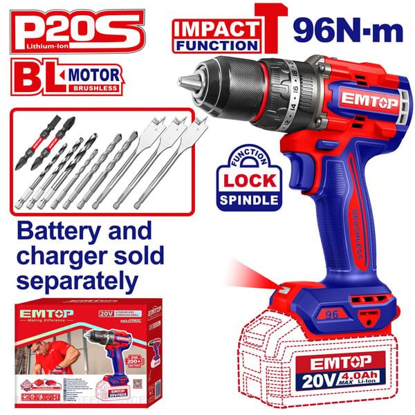 Máy khoan động lực dùng pin 20V-96N.m EMTOP ECIDL209681