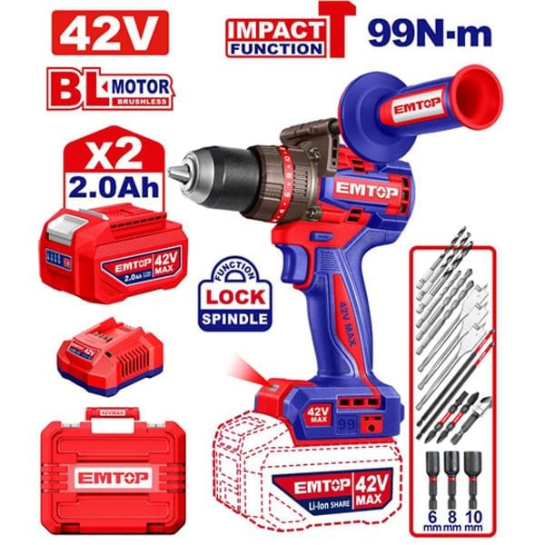 Máy khoan động lực dùng pin 42V-99N.m EMTOP ECIDL429982