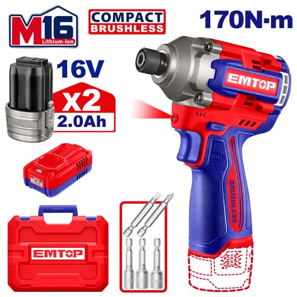 Máy vặn vít dùng pin 16V-170N.m EMTOP ECIRL16178