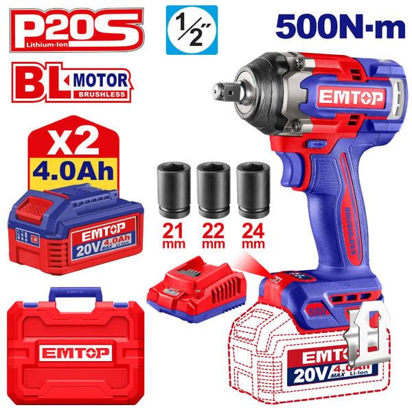 Máy vặn bu lông dùng pin 20V-500Nm EMTOP ECIWL2050