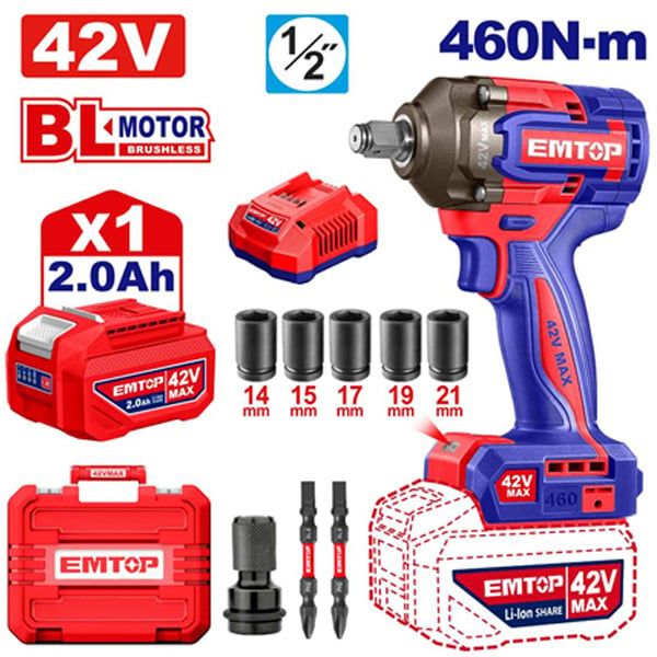Máy vặn bu lông dùng pin 42V-460Nm EMTOP ECIWL42461