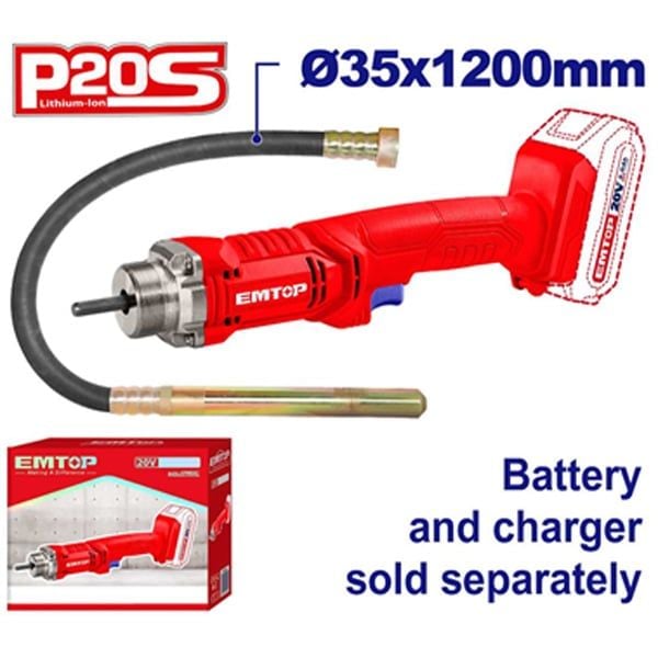 Máy đầm dùi bê tông dùng pin 20V EMTOP ECVL202301