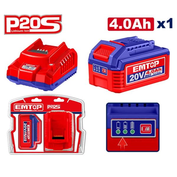 Bộ combo 1 pin 20Vx4.0Ah và 1 sạc EMTOP ELBCPK1012