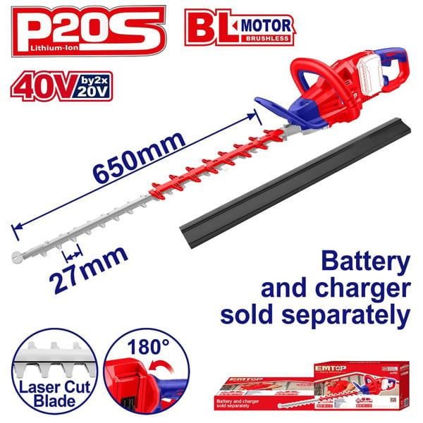 Máy cắt tỉa hàng rào dùng pin 2x20V EMTOP ELHT40028