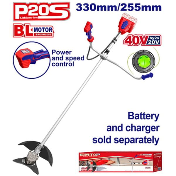 Máy cắt cỏ dùng pin 2x20V-330/255mm EMTOP ELMR20018
