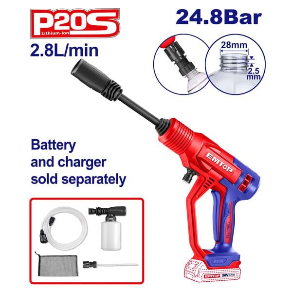 Máy xịt rửa cao áp dùng pin 20V-24.8Bar EMTOP ELPW2036