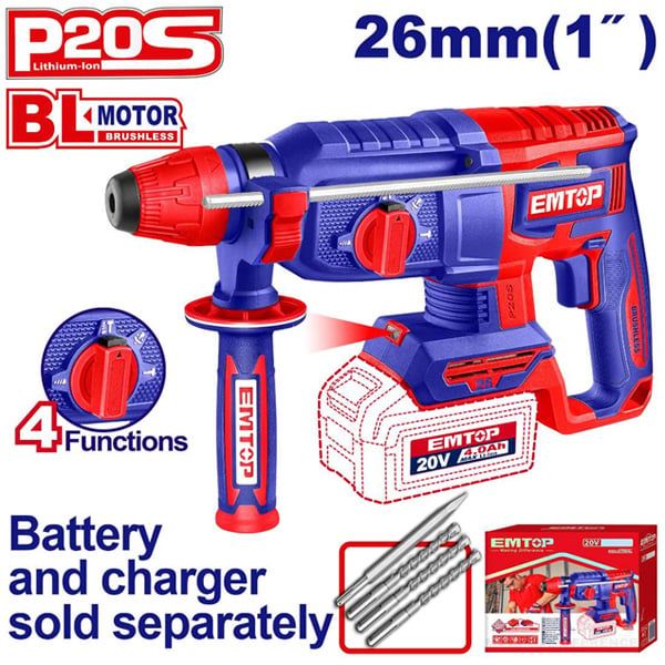 Máy khoan bê tông dùng pin 20V-26mm EMTOP ELRH20268