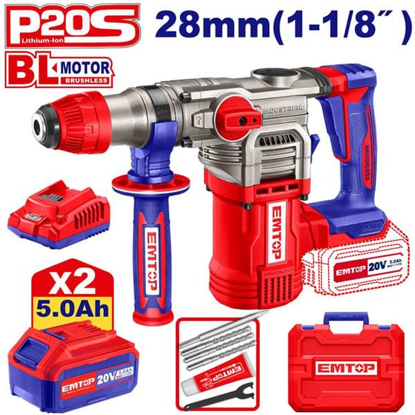 Máy khoan bê tông dùng pin 20V-28mm EMTOP ELRH202885