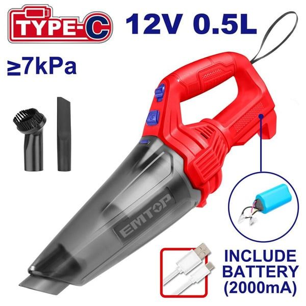Máy hút bụi dùng pin 12V-0.5L EMTOP ELVC2026